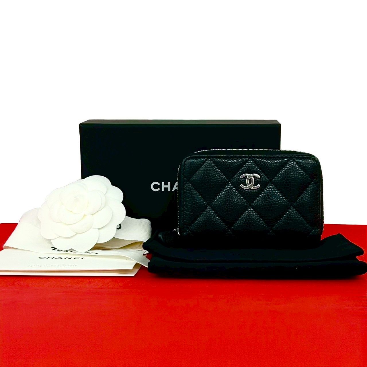 Chanel With Quilted CC Logo Caviar Leather Coin Purse Black