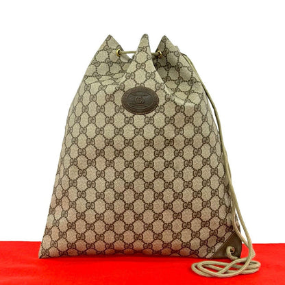 Gucci Vintage GG Logo Leather Drawstring Shoulder Bag Brown