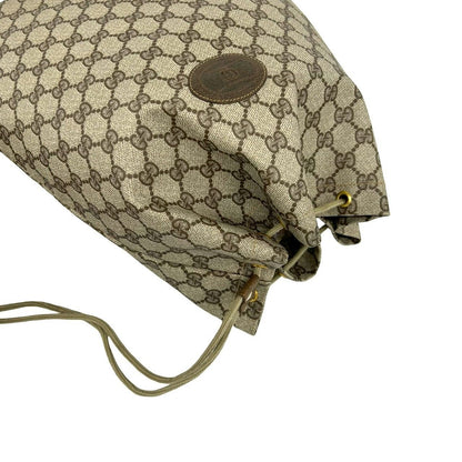 Gucci Vintage GG Logo Leather Drawstring Shoulder Bag Brown — view 4