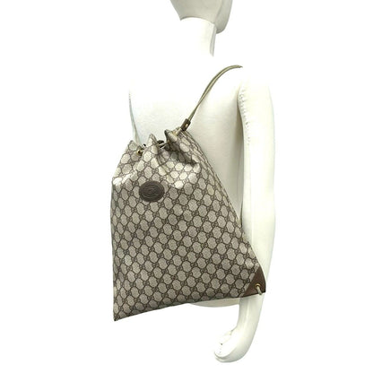 Gucci Vintage GG Logo Leather Drawstring Shoulder Bag Brown — view 2
