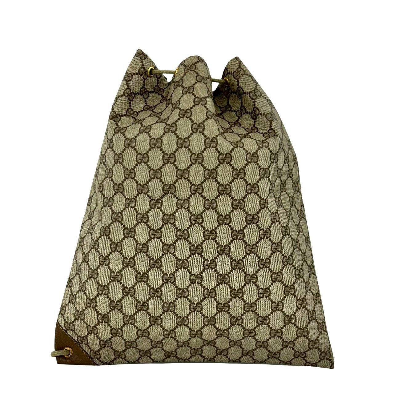 Gucci Vintage GG Logo Leather Drawstring Shoulder Bag Brown — view 3