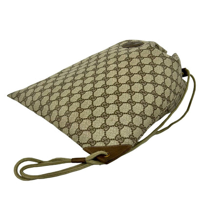 Gucci Vintage GG Logo Leather Drawstring Shoulder Bag Brown — view 8