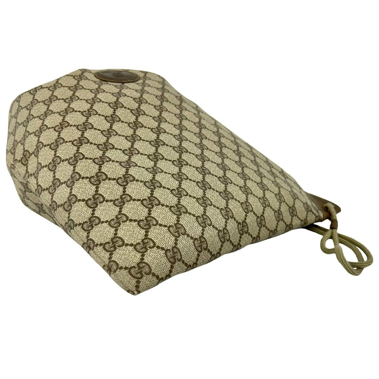 Gucci Vintage GG Logo Leather Drawstring Shoulder Bag Brown — view 7