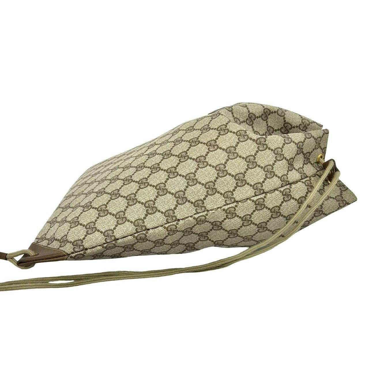 Gucci Vintage GG Logo Leather Drawstring Shoulder Bag Brown — view 6