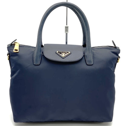 Prada Tote Saffiano Nylon Leather Navy