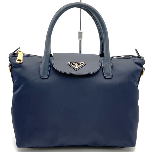 Prada Tote Saffiano Nylon Leather Navy
