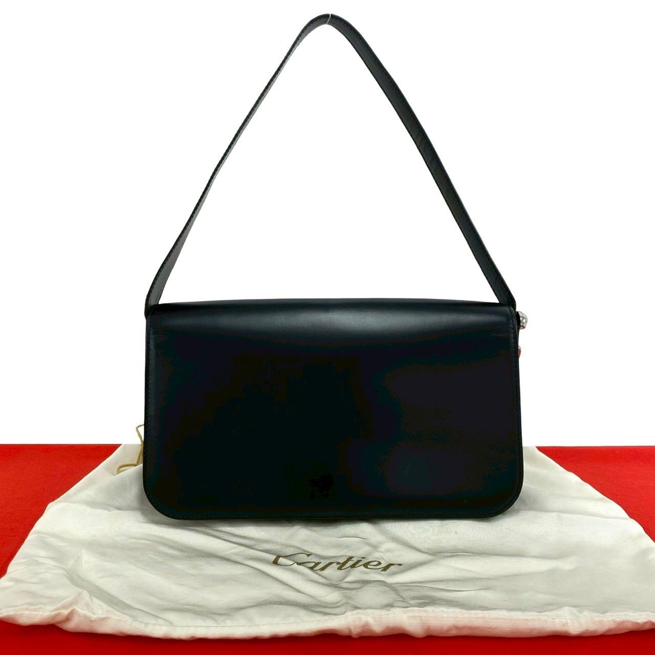 Cartier Panthere Line Leather Shoulder Bag Black