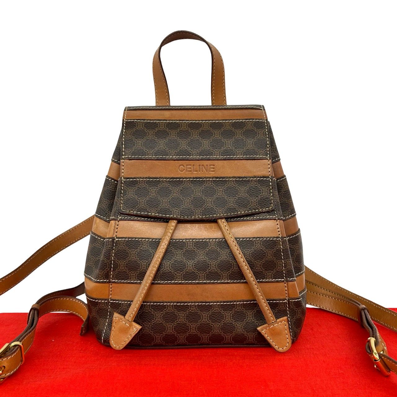 Celine Vintage Macadam Blason Triomphe Pattern Leather Drawstring Mini Backpack