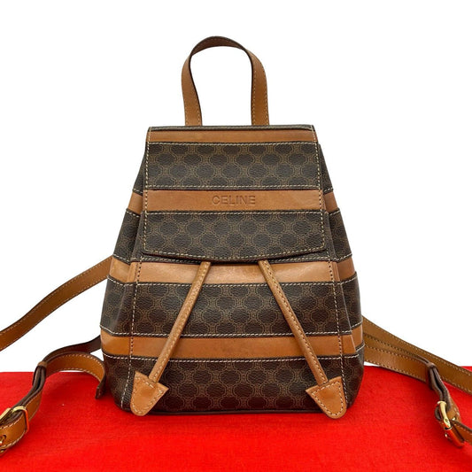 Celine Vintage Macadam Blason Triomphe Pattern Leather Drawstring Mini Backpack