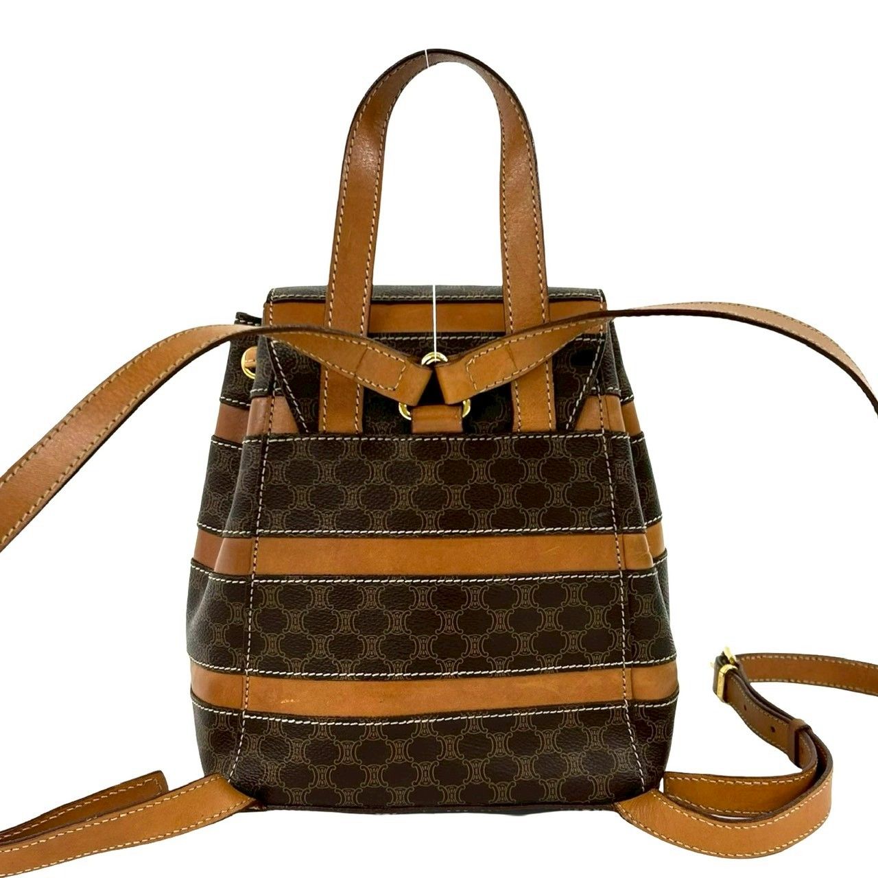 Celine Vintage Macadam Blason Triomphe Pattern Leather Drawstring Mini Backpack — view 3