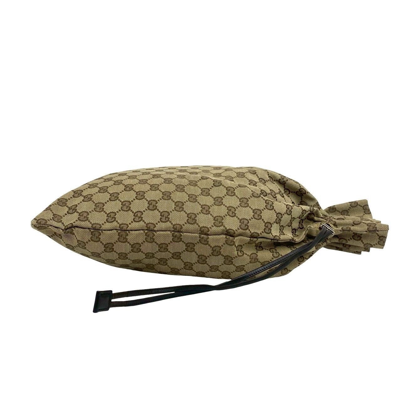 Gucci GG Canvas Leather Drawstring Shoulder Bag Tote Pouch Brown — view 6