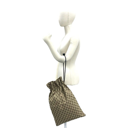 Gucci GG Canvas Leather Drawstring Shoulder Bag Tote Pouch Brown — view 2