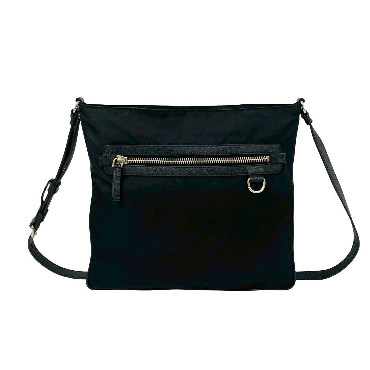Prada Triangle Logo Nylon Leather Shoulder Bag Tote Black — view 3