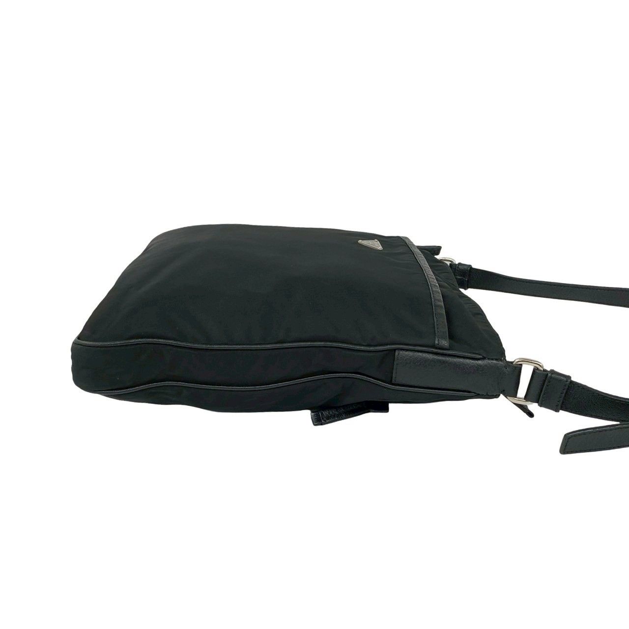 Prada Triangle Logo Nylon Leather Shoulder Bag Tote Black — view 6
