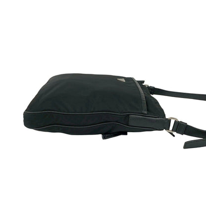 Prada Triangle Logo Nylon Leather Shoulder Bag Tote Black — view 6