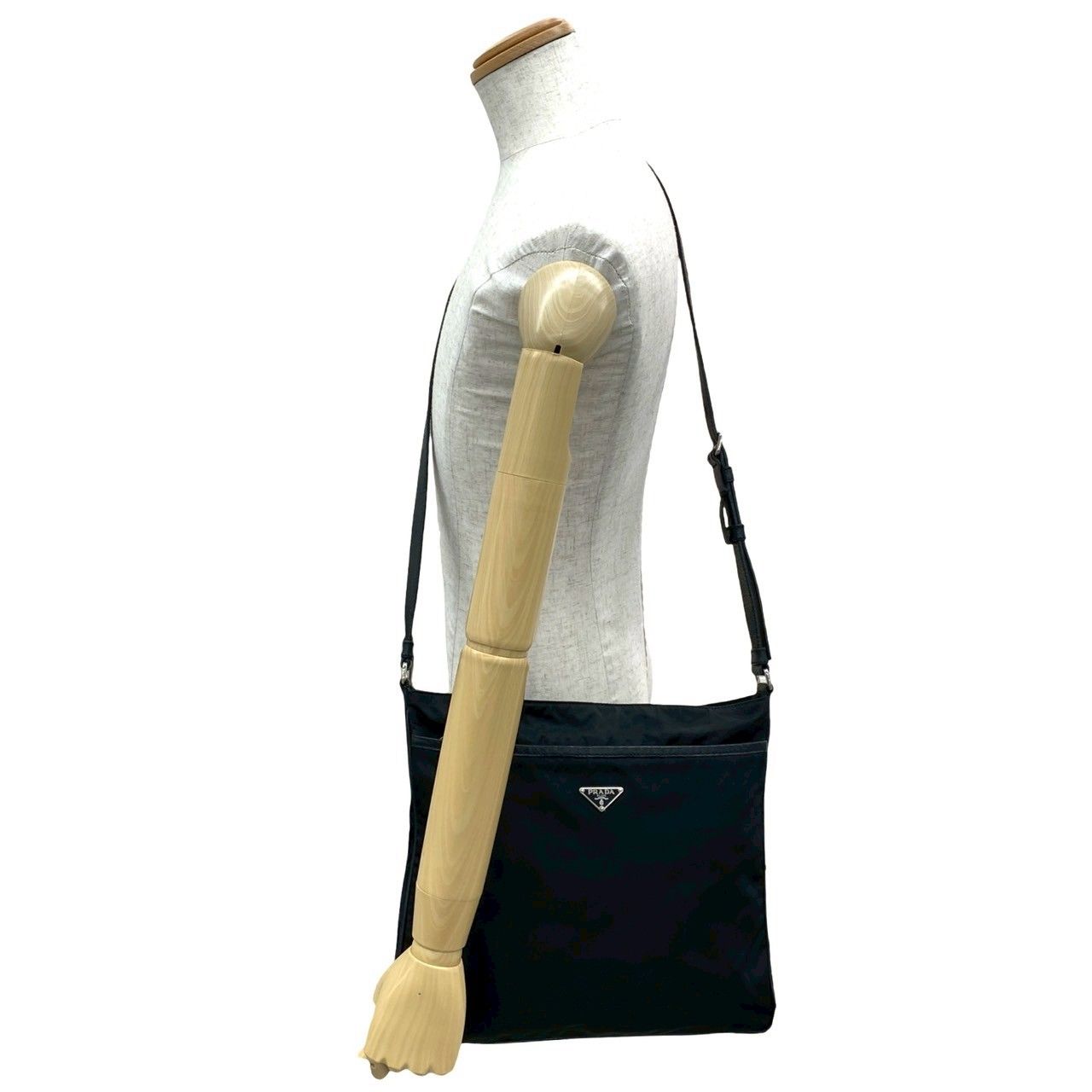 Prada Triangle Logo Nylon Leather Shoulder Bag Tote Black — view 2