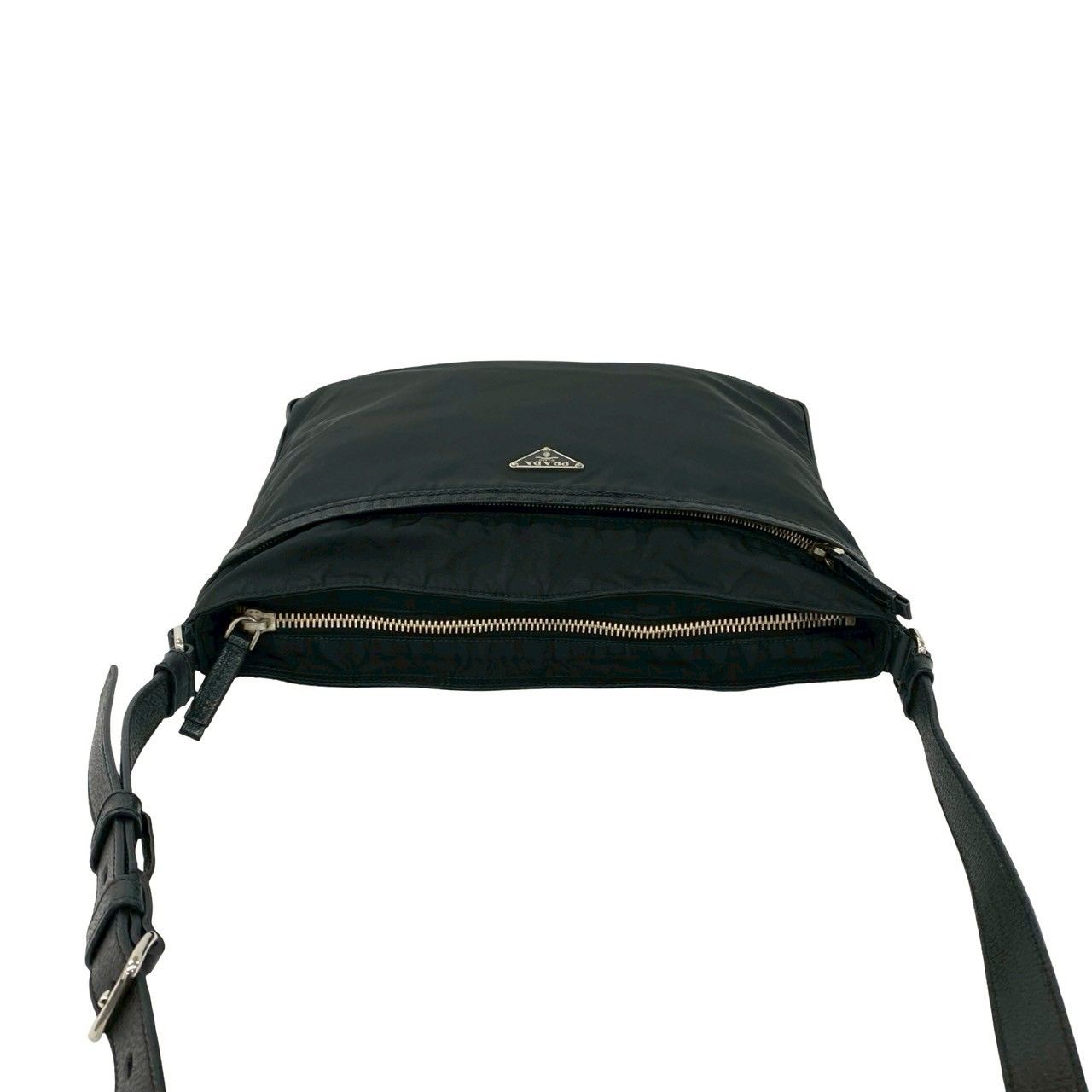 Prada Triangle Logo Nylon Leather Shoulder Bag Tote Black — view 4