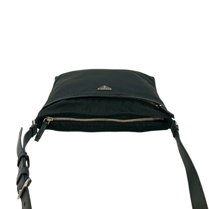 Prada Triangle Logo Nylon Leather Shoulder Bag Tote Black — view 4