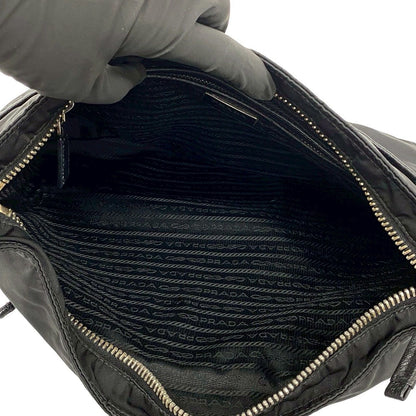 Prada Triangle Logo Nylon Leather Shoulder Bag Tote Black — view 9