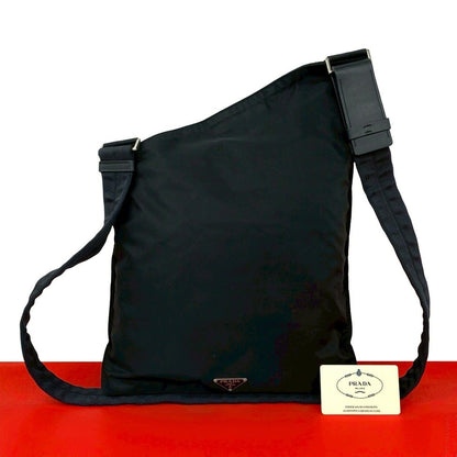 Prada Tessuto Nylon Leather Shoulder Bag Black