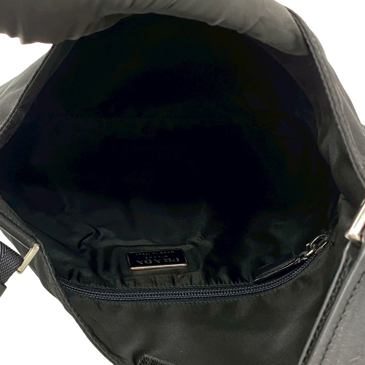 Prada Tessuto Nylon Leather Shoulder Bag Black — view 9