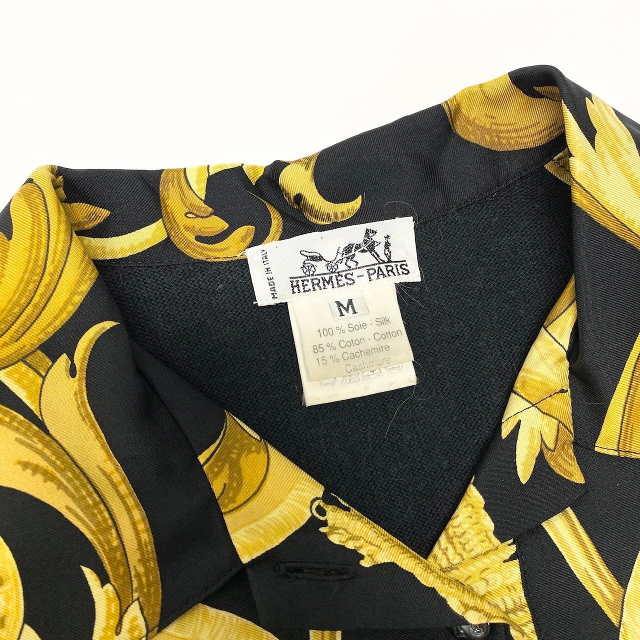 Hermes Silk Contrast Knit Polo Shirt Long Sleeve Top Scarf Pattern Vintage — view 8
