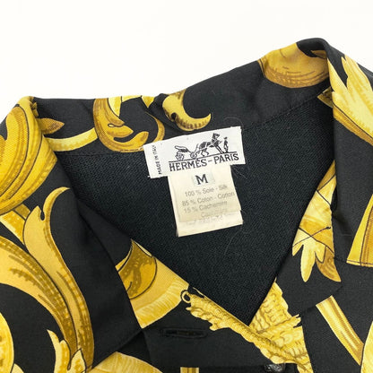 Hermes Silk Contrast Knit Polo Shirt Long Sleeve Top Scarf Pattern Vintage — view 8