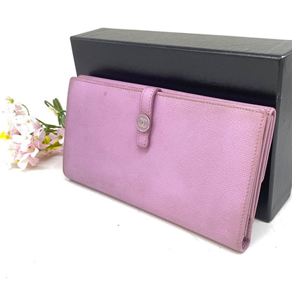 Chanel Wallet Fold Hook Purple CC Logo Coco Button