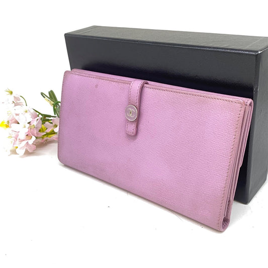 Chanel Wallet Fold Hook Purple CC Logo Coco Button
