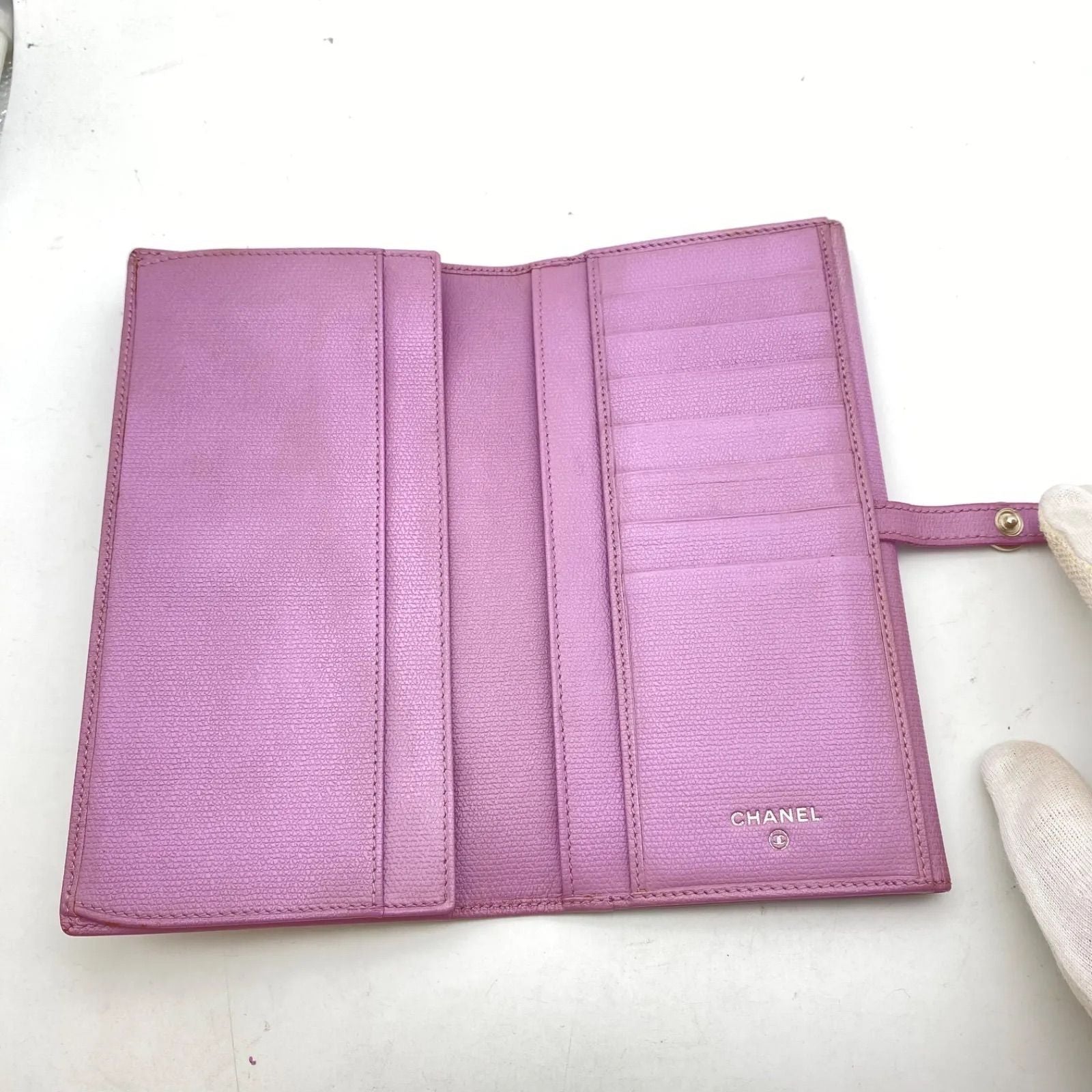 Chanel Wallet Fold Hook Purple CC Logo Coco Button — view 4