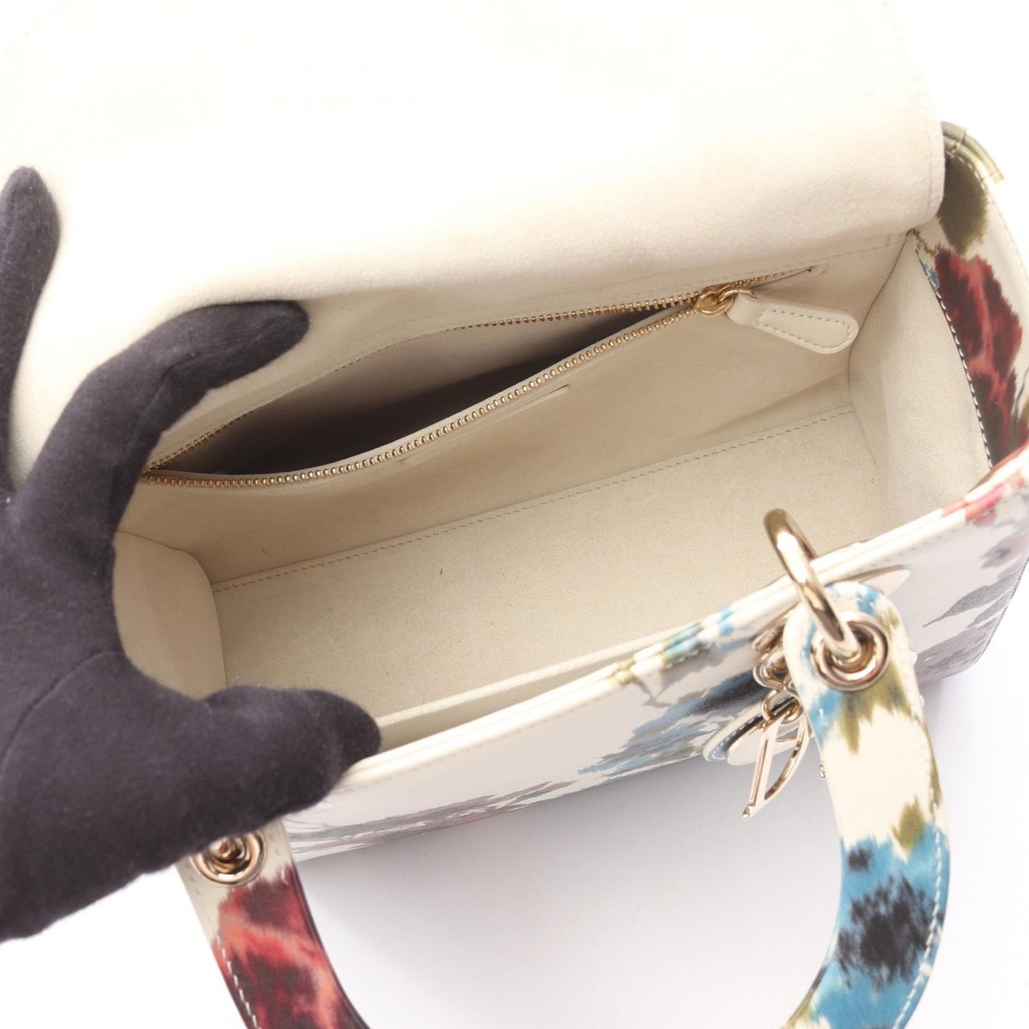 Dior Handbag Lady Dior 2-Way Off White Flower Print Leather Tote — view 3