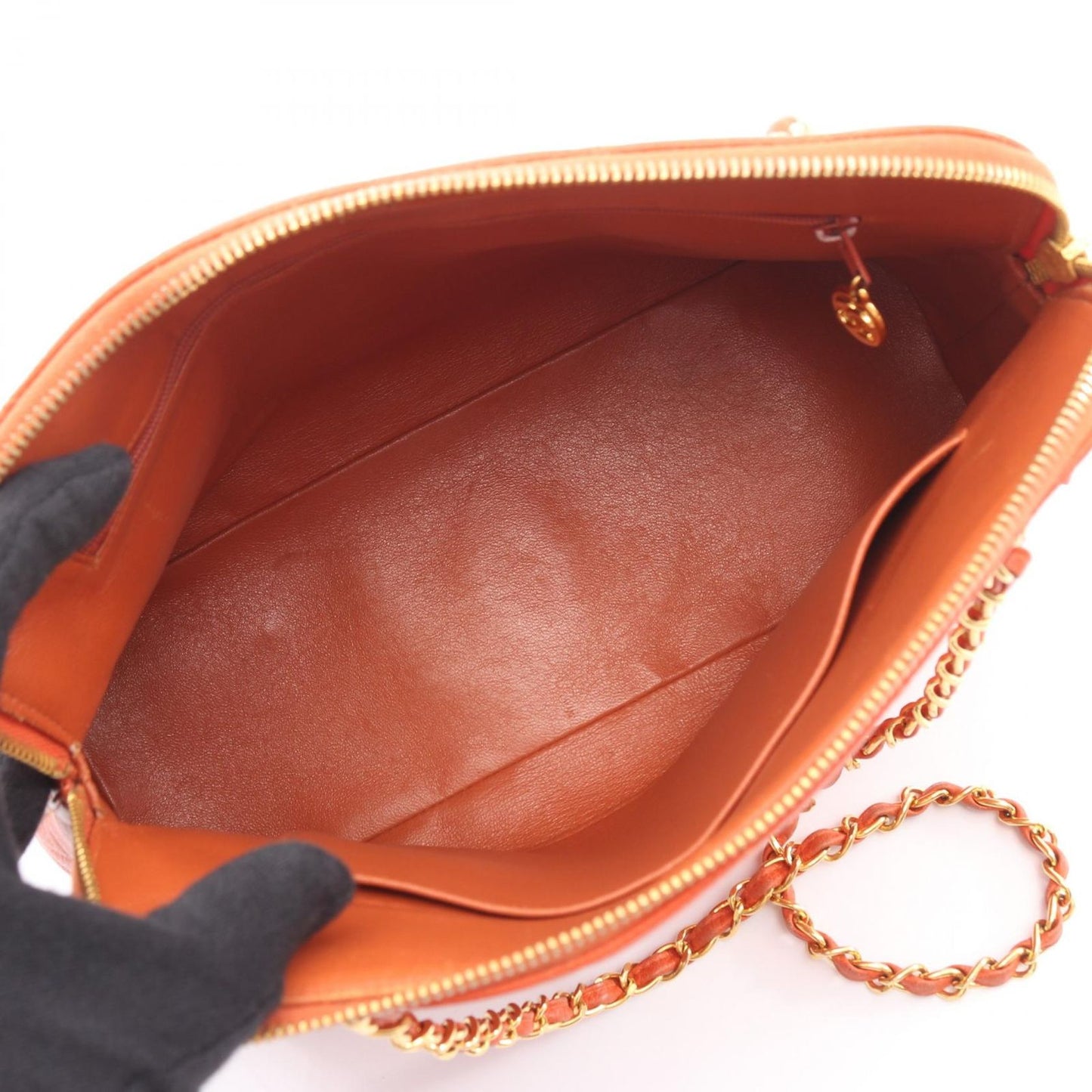 Chanel Shoulder Bag Quilted Orange Caviar Leather Chain — view 3