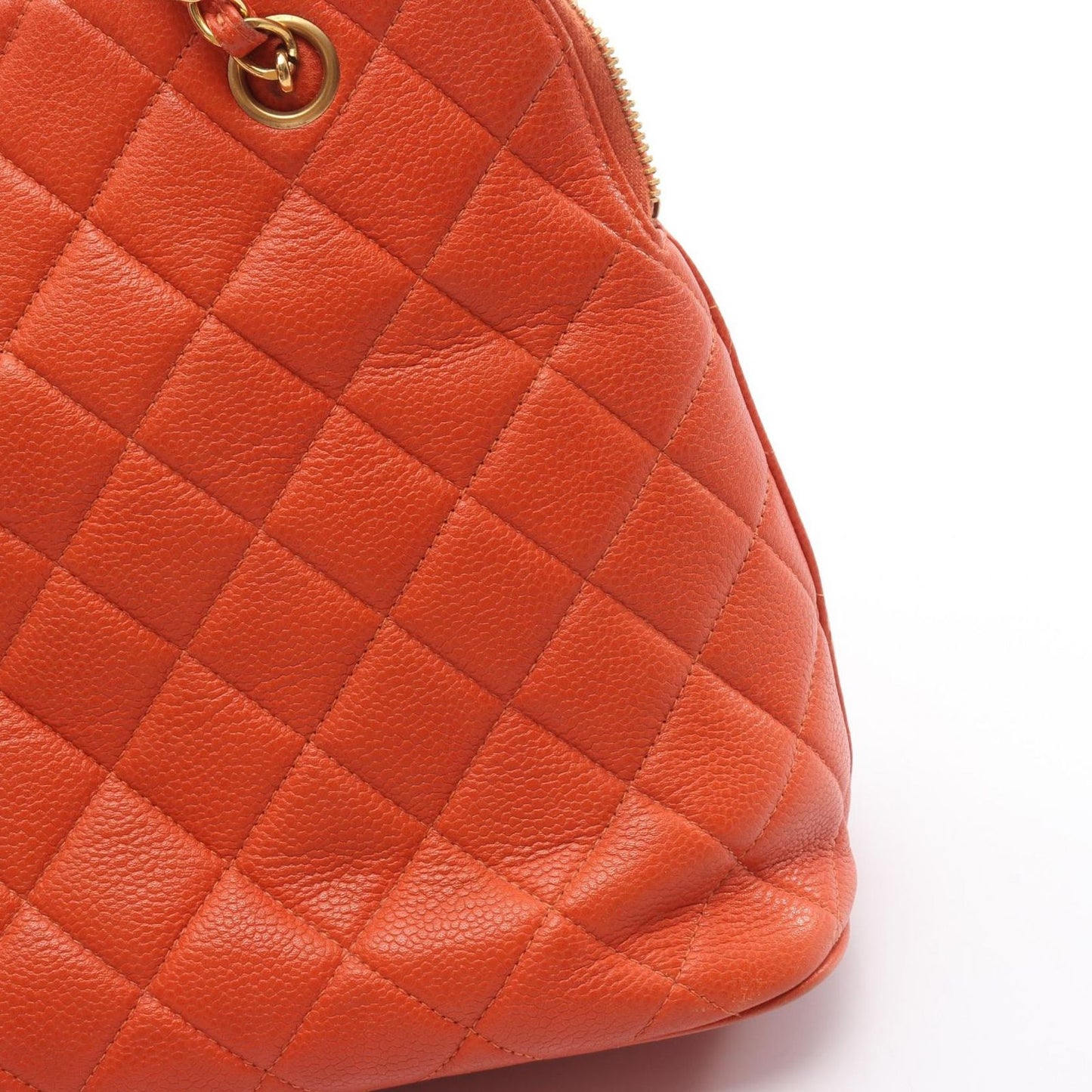 Chanel Shoulder Bag Quilted Orange Caviar Leather Chain — view 9