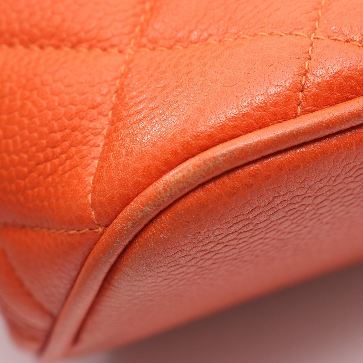 Chanel Shoulder Bag Quilted Orange Caviar Leather Chain — view 6