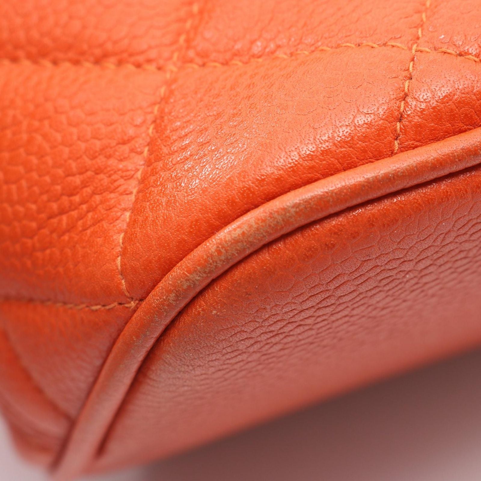 Chanel Shoulder Bag Quilted Orange Caviar Leather Chain — view 6