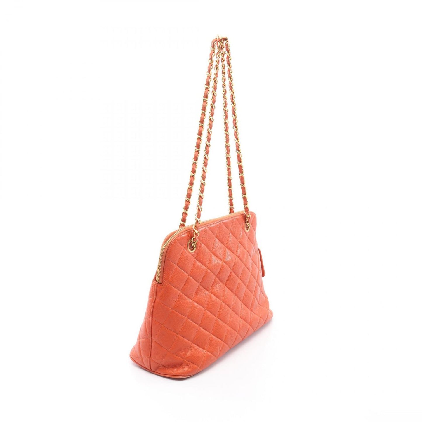 Chanel Shoulder Bag Quilted Orange Caviar Leather Chain — view 2