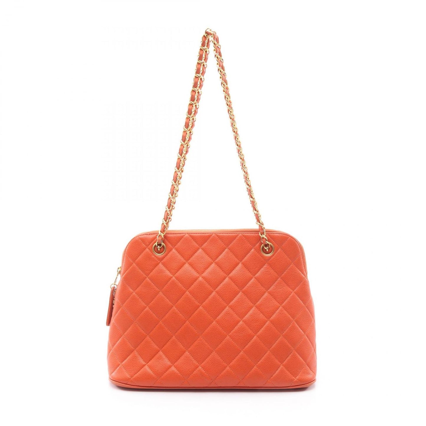 Chanel Shoulder Bag Quilted Orange Caviar Leather Chain