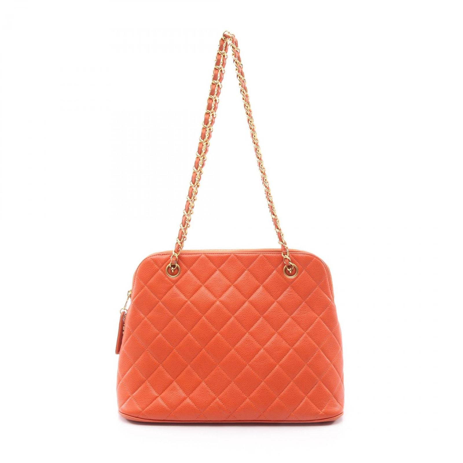 Chanel Shoulder Bag Quilted Orange Caviar Leather Chain