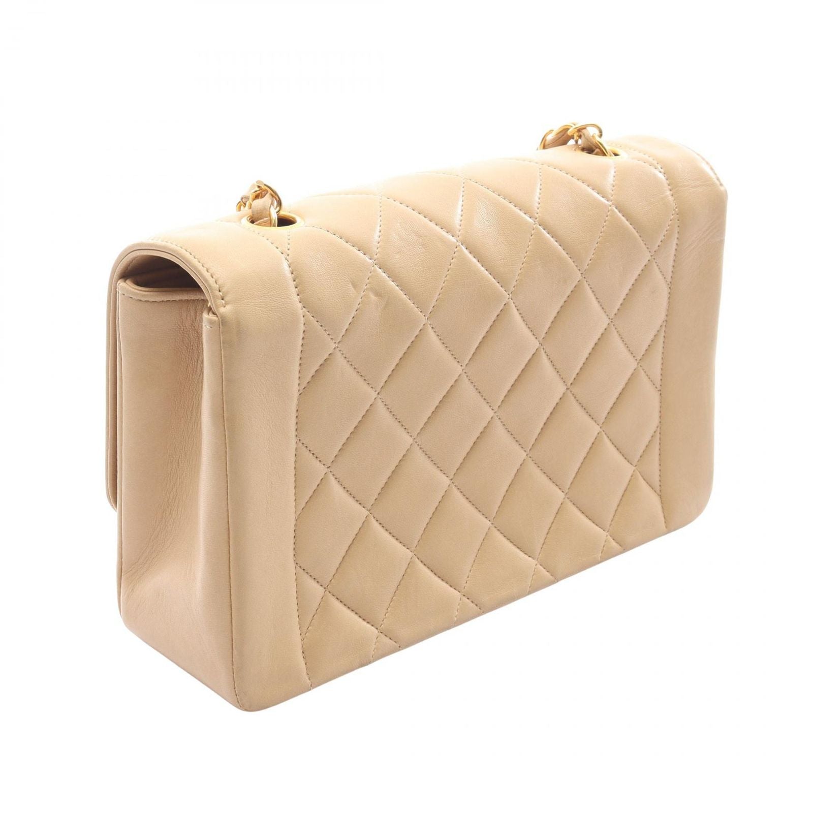 Chanel Shoulder Bag Quilted Diana Flap Beige Lambskin Chain — view 2