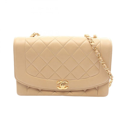 Chanel Shoulder Bag Quilted Diana Flap Beige Lambskin Chain