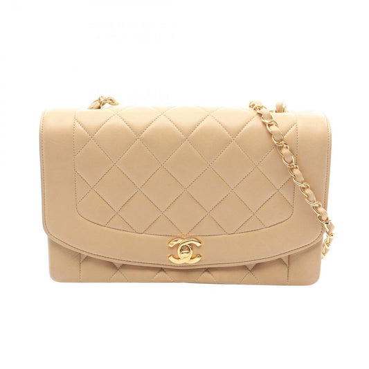Chanel Shoulder Bag Quilted Diana Flap Beige Lambskin Chain