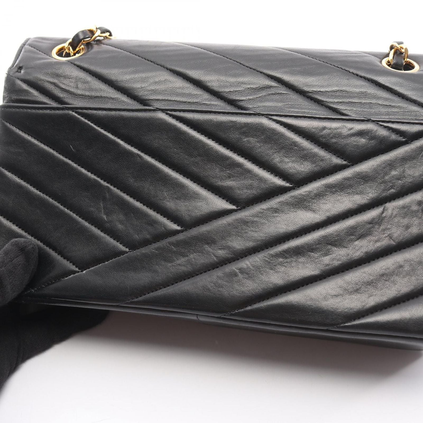 Chanel Shoulder Bag Bias Stitch Black Lambskin Chain — view 8