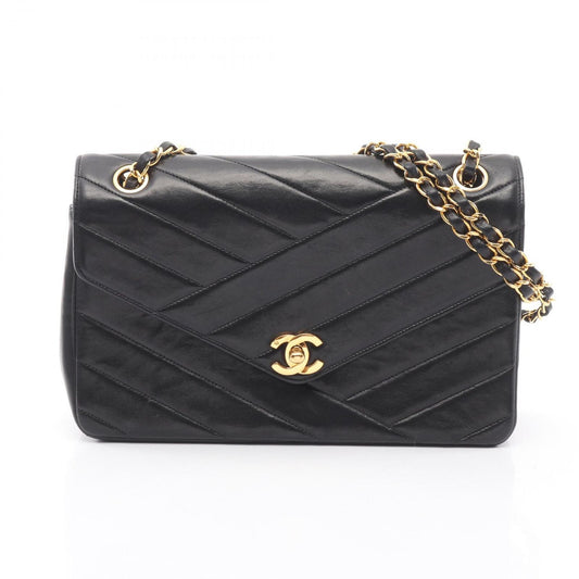 Chanel Shoulder Bag Bias Stitch Black Lambskin Chain