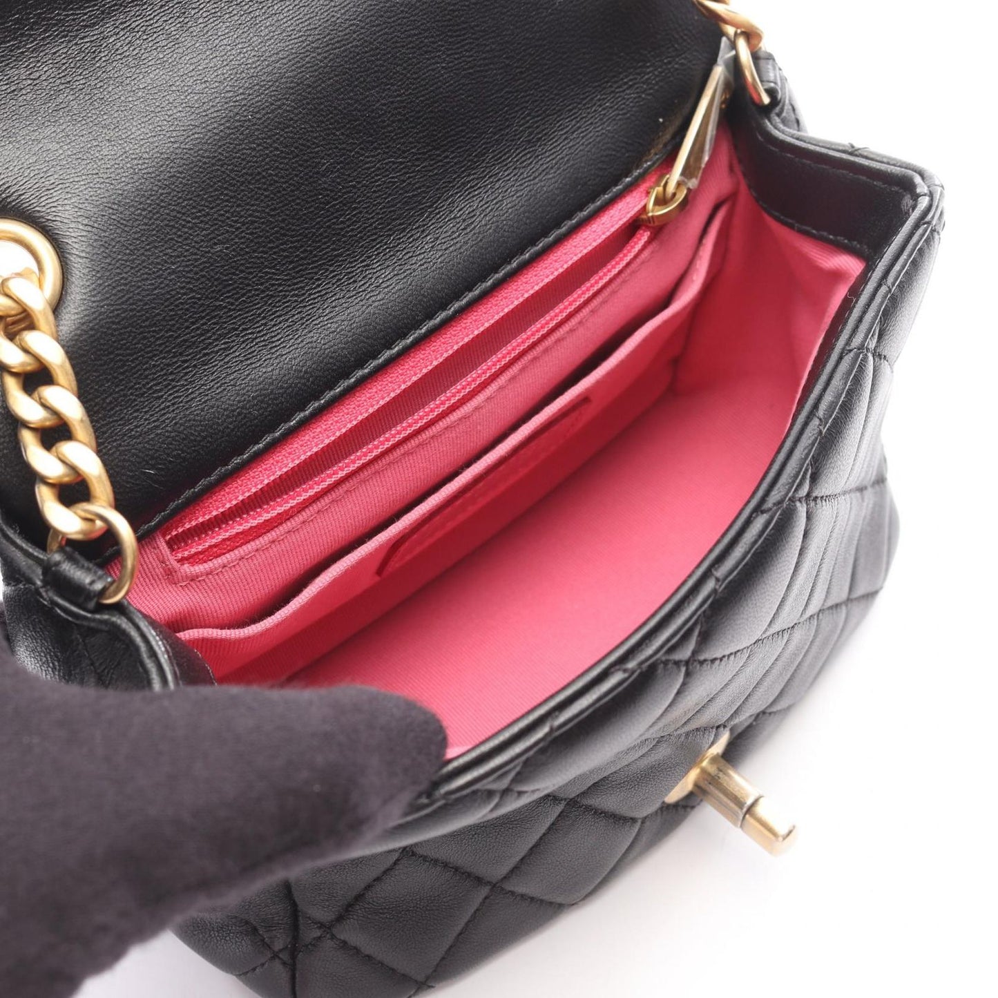Chanel Shoulder Bag Mini Black Lambskin Quilted Small Flap Chain — view 3
