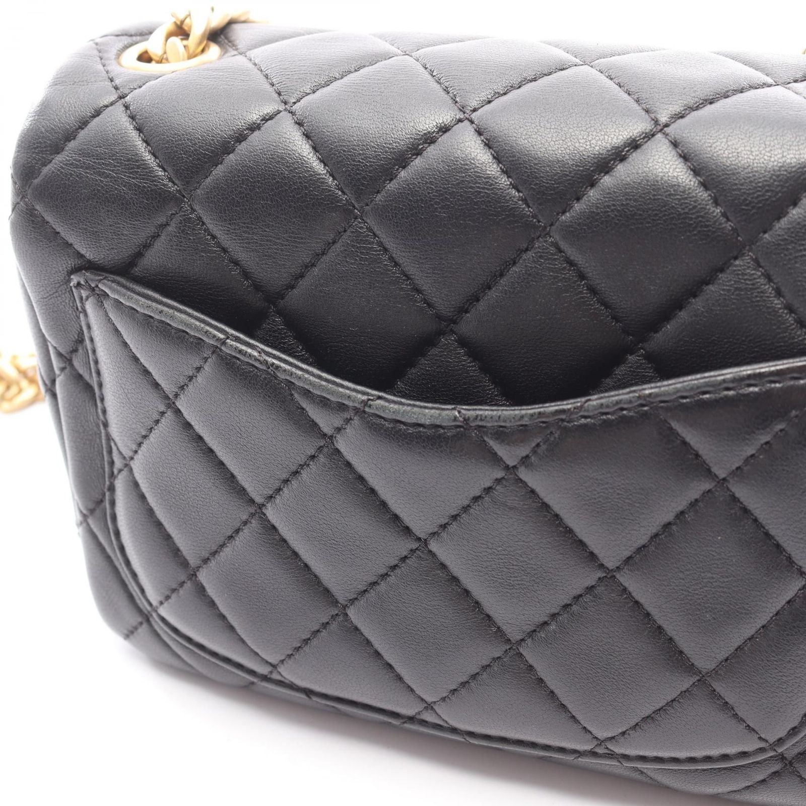 Chanel Shoulder Bag Mini Black Lambskin Quilted Small Flap Chain — view 9
