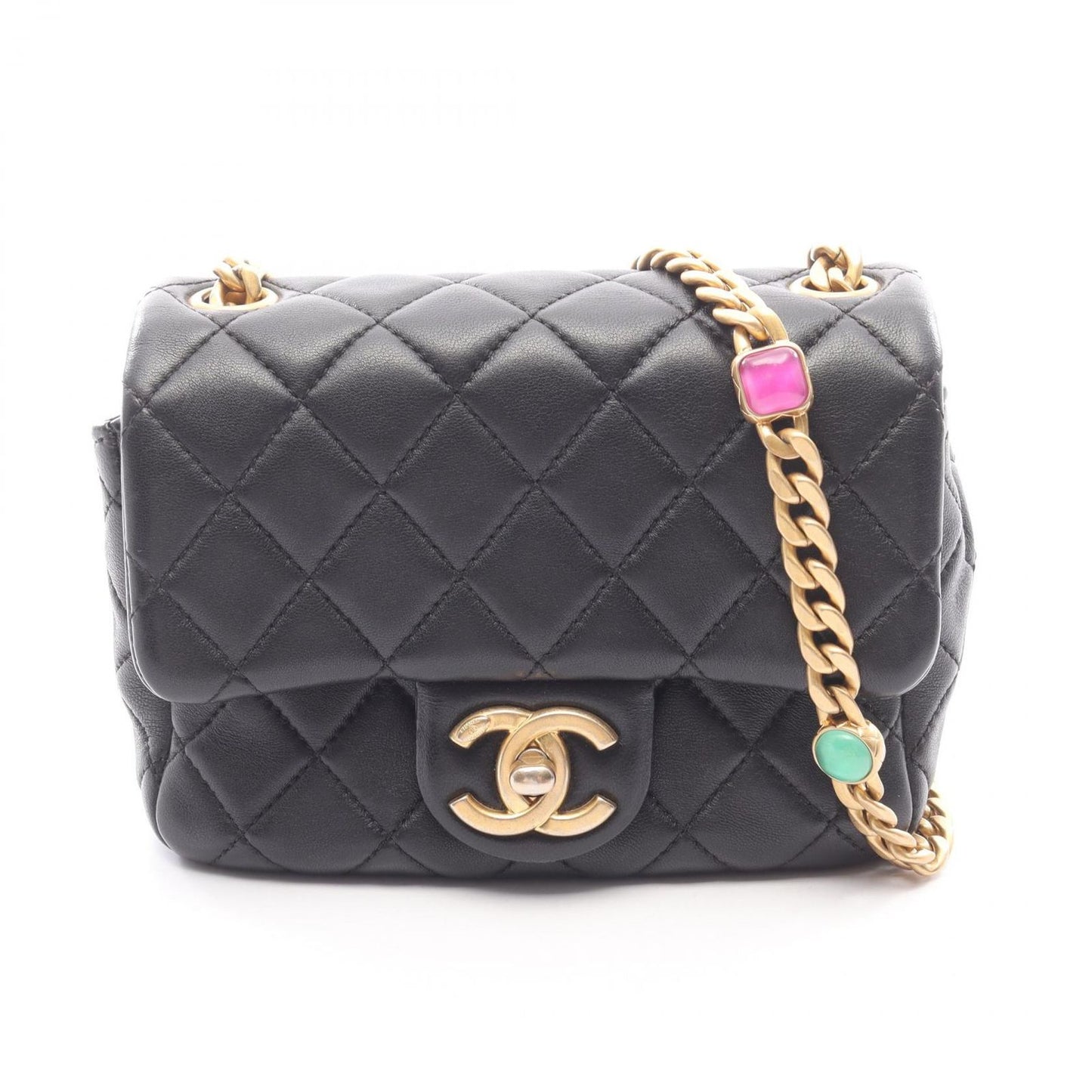 Chanel Shoulder Bag Mini Black Lambskin Quilted Small Flap Chain