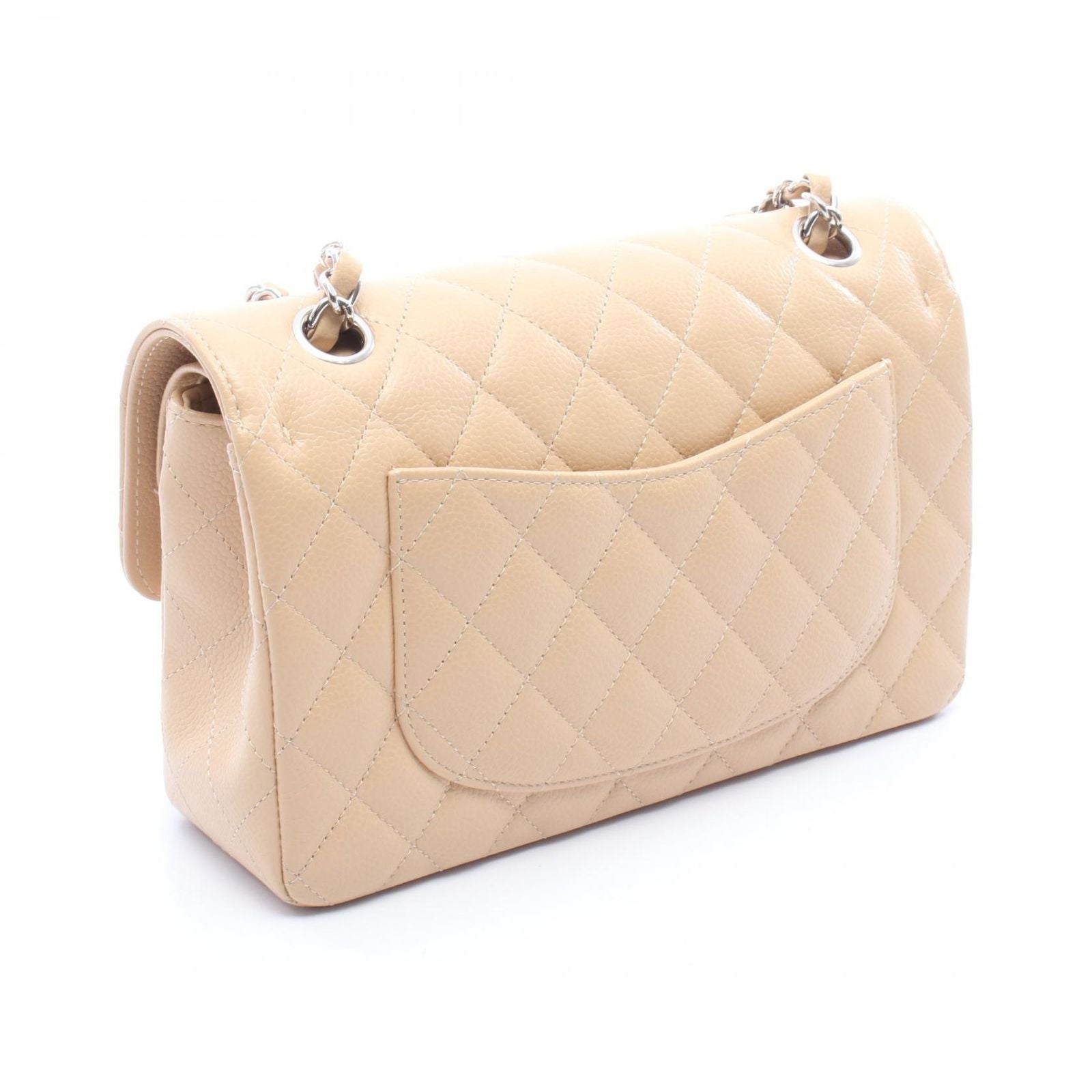 Chanel Shoulder Bag Quilted Double Flap Beige Caviar Leather Chain — view 2