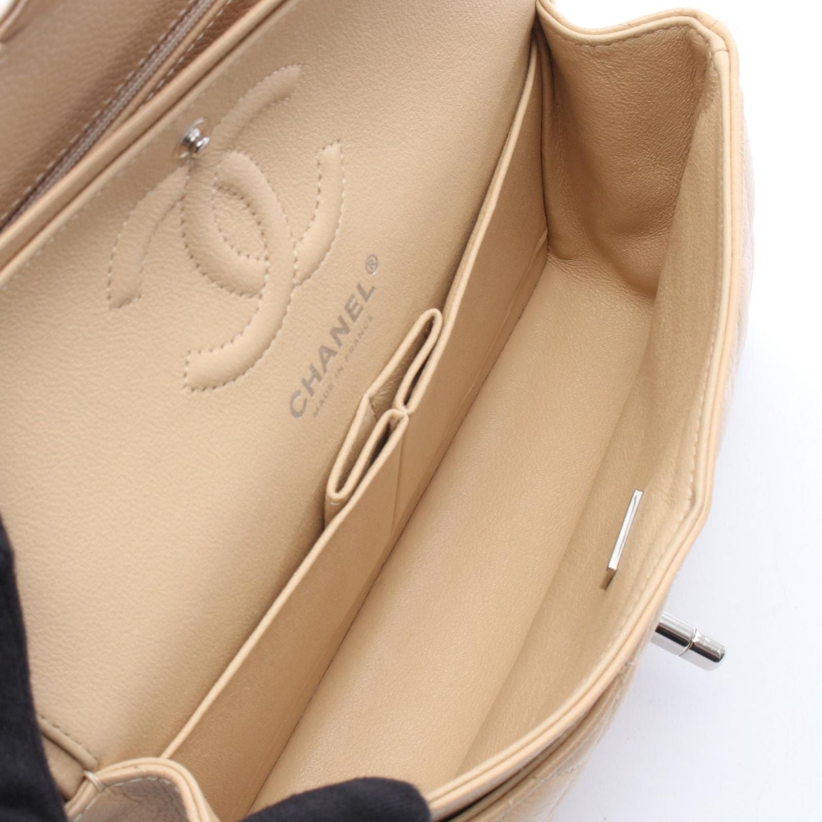 Chanel Shoulder Bag Quilted Double Flap Beige Caviar Leather Chain — view 3