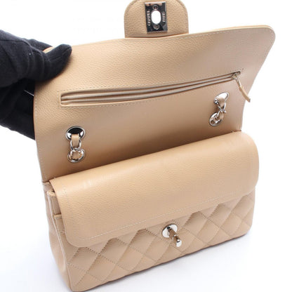 Chanel Shoulder Bag Quilted Double Flap Beige Caviar Leather Chain — view 9