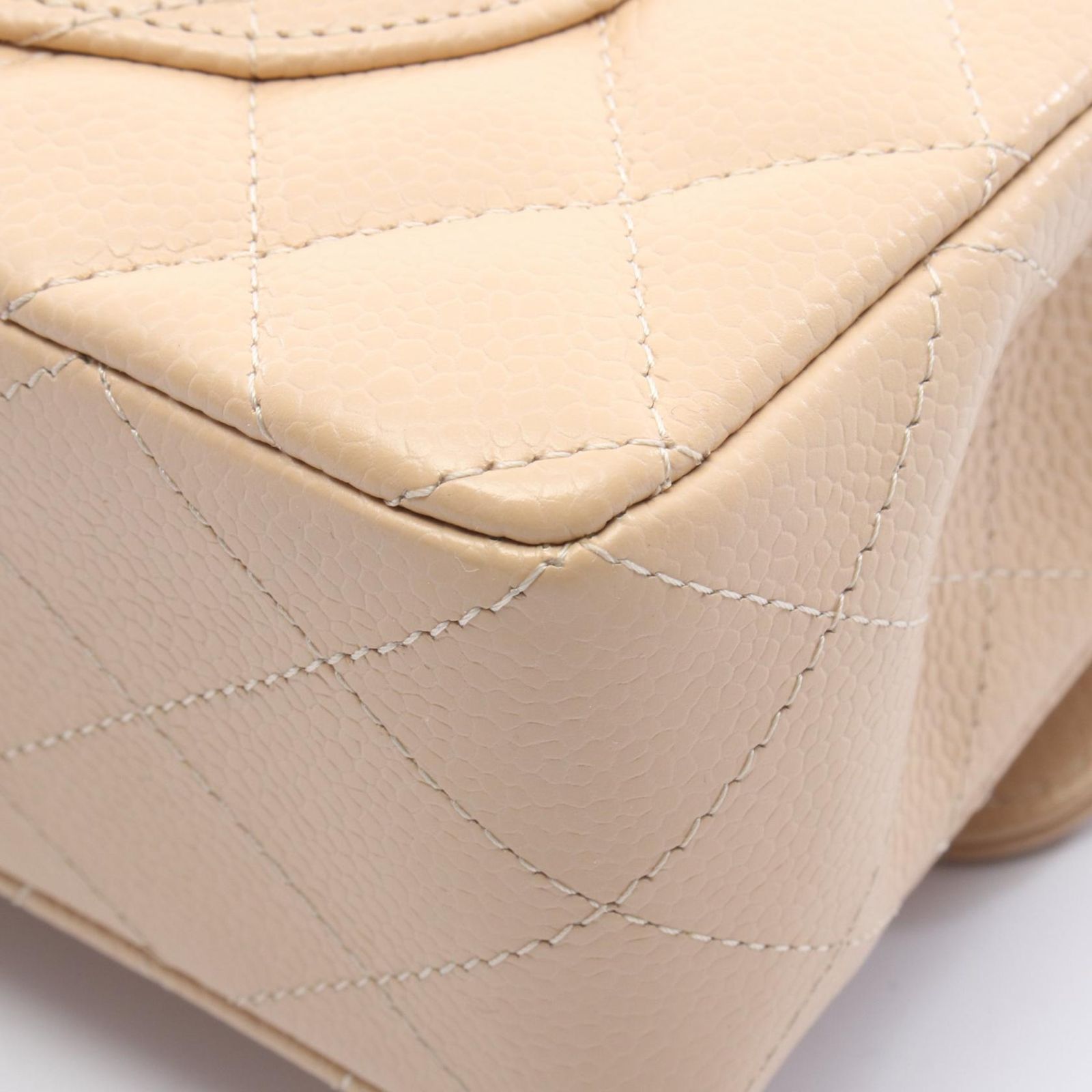 Chanel Shoulder Bag Quilted Double Flap Beige Caviar Leather Chain — view 7